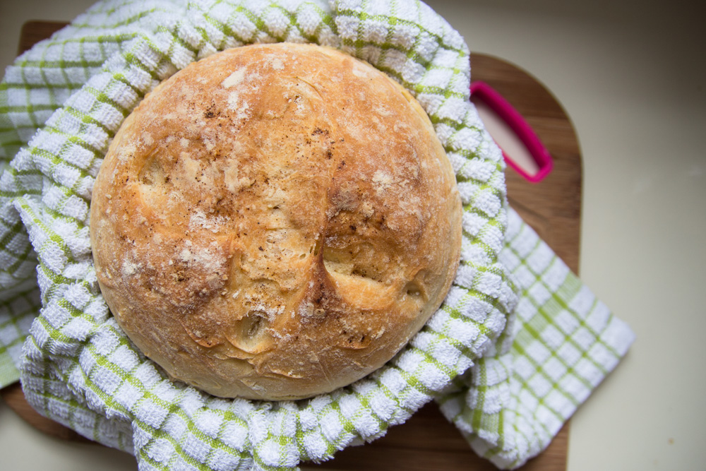 Freshly baked boule of bread